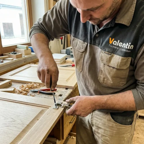 Tischler bei der Montage eines maßgefertigten Korpus - Tischlerei Valentin Höxter